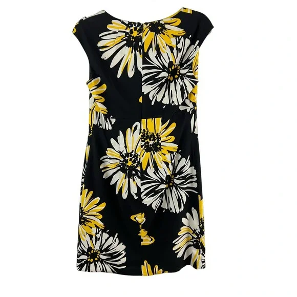 Jessica Howard Sleeveless Dress Size 8 Black Yellow Floral Print Back Zipper - Picture 6 of 8